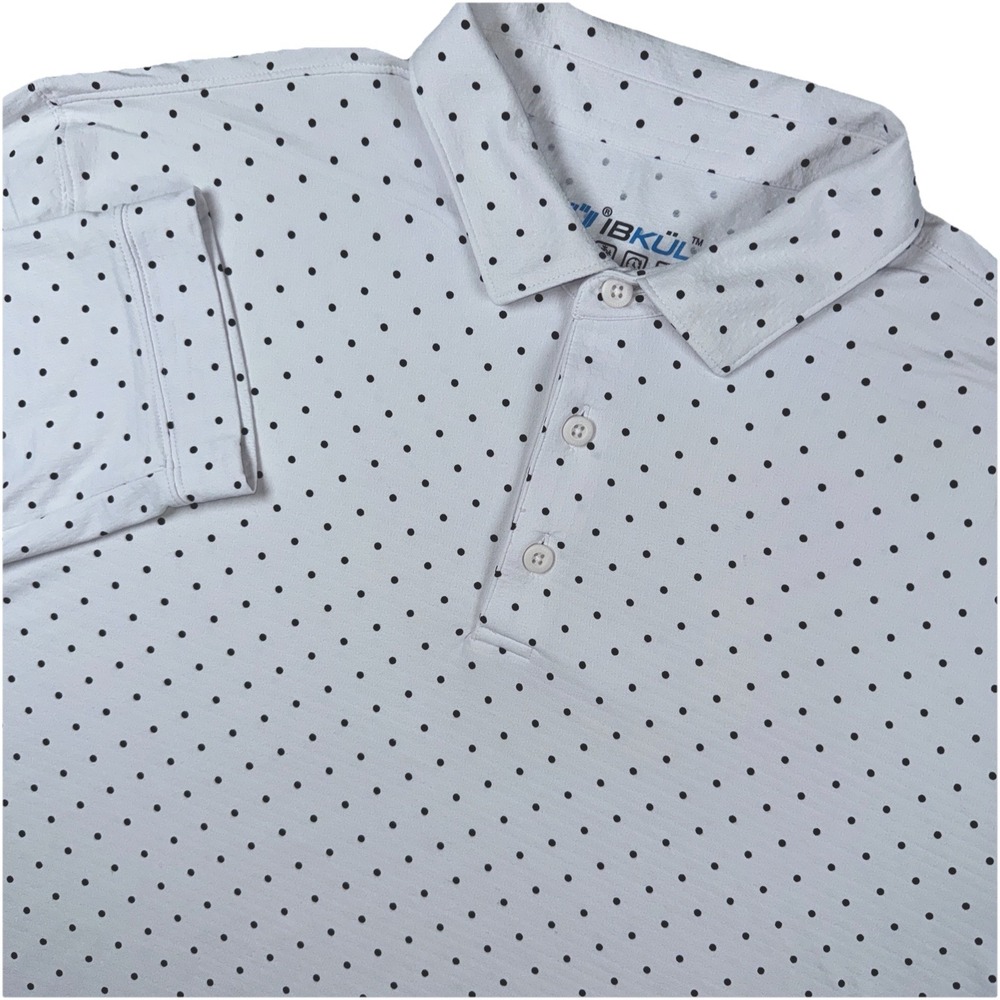 IBKÜL Polo Shirt Men XXL White Polka Dot IceFil Cooling UPF‎ 50+ Performance